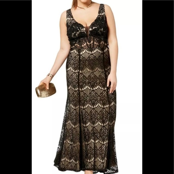 Women’s Formal Dress Size 14 Black TLC SAY YES TO THE PROM Lace Tie Back Gown - Picture 2 of 3